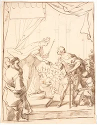 Königin Elisabeth von England überreicht 1568 den Hosenbandorden an Herzog Adolf von Gottorp