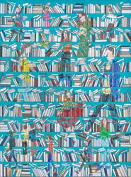 Leser in den Bücherregalen