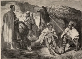 Kabylische Stämme in Algerien im Jahr 1857. Gravur nach der Zeichnung von Jules Rigo. Gravur in „Le Monde illustre“ von 1857. Private Sammlung