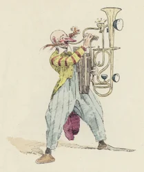 Clown spielt ein ungewöhnliches Musikinstrument