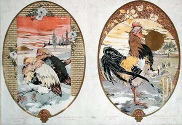 Hahn und Hühner, Entwurf für einen Wandschirm, ca. 1900
