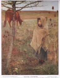 Frankreich, klein; Mädchen; Fauvette; Kuh; ländlich; arm; Kleidung
