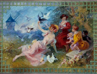 Allegorie der Luft, junge Frauen und Vögel darstellend