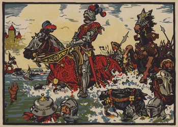 Sieg der Schweizer über die Burgunder in der Schlacht bei Murten, 22. Juni 1476 (Farblithografie)