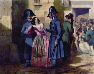 Verhaftung einer Prostituierten durch die Polizei, ca. 1835