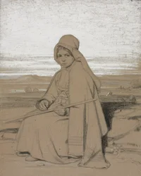 Eine sitzende Schäferin