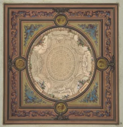 Entwurf für die Dekoration einer Decke mit einem Trompe-l