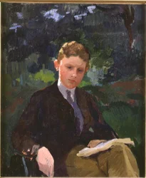 Porträt von Marcel Renoux im Alter von etwa 13 oder 14 Jahren, lesend