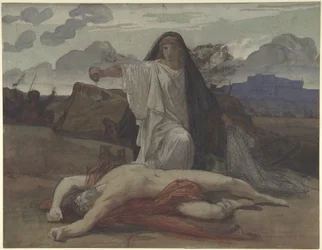 Antigone gewährt dem Leichnam ihres Bruders Polyneikes eine symbolische Bestattung