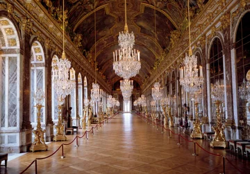 Architektur: Ansicht des Spiegelsaals in Versailles, restauriert vom Architekten Jules Hardouin-Mansart und erbaut von 1678 bis 1684. Schloss Versailles, Versailles