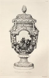 Geschichte der Keramikkunst: Eine beschreibende und philosophische Studie über die Töpferkunst aller Zeitalter und aller Nationen: Frankreich: Sèvres - Weichporzellan - Vase zum Gedenken an die Schlacht bei Fontenoy (Tafel XI)