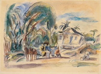 Landschaft, Haus und Baum