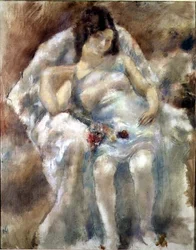 Junge Frau mit Blumen sitzend