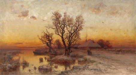 Sonnenuntergang über einem ukrainischen Dorf