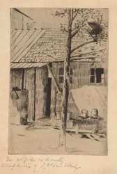 Hof, Eimer und Baum