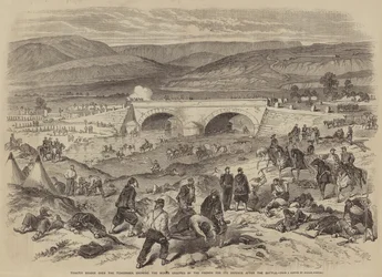 Traktir-Brücke über die Tschernaja, zeigt die von den Franzosen errichteten Verteidigungsanlagen nach der Schlacht