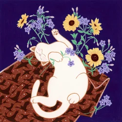 Verspielte Katze und Sonnenblumen