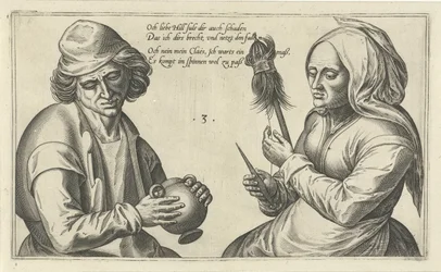 Spinnende Frau mit ihrem Ehemann