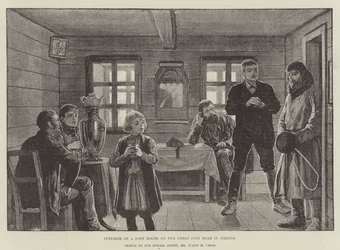 Innenansicht eines Posthauses an der Großen Poststraße in Sibirien