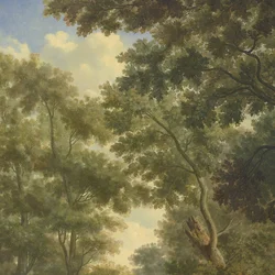 Arkadische Landschaft, eine von zehn Wandmalereien im Gartenraum des Hauptgeschosses des Amsterdamer Hauses Herengracht 524