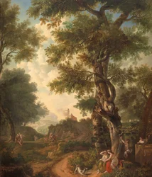 Arkadische Landschaft mit Reisenden
