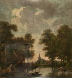 Wandbehang mit holländischer Landschaft, zum Saal in der Nieuwe Doelenstraat 22 gehörend