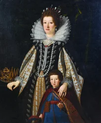 Porträt von Maria Maddalena von Österreich und ihrem Sohn Ferdinando in polnischer Tracht