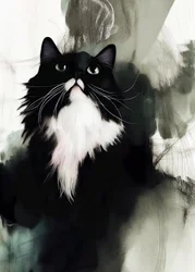 Neugierige Tuxedo Katze