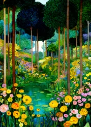 Farbenprächtiger Waldgartenteich