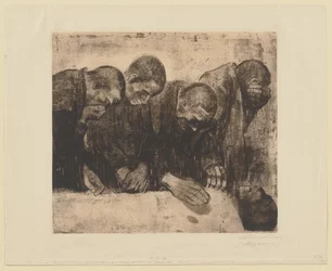 Die vier Figuren rechts der ursprünglichen Komposition „Gedenkblatt für Karl Liebknecht. Verworfene erste Fassung“
