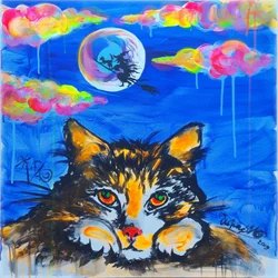 Verspielte Katze in Halloween-Nacht