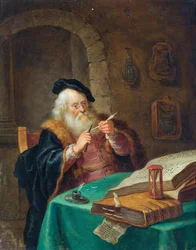 Ein Gelehrter, der seine Feder spitzt