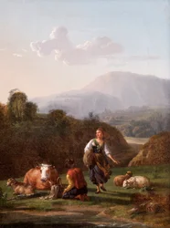 Das Flussufer: Landschaft mit Figuren und Vieh, 17. Jahrhundert