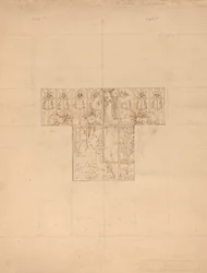 Akt und Fisch mit Blumen (Studie für geätztes Badezimmerfenster)