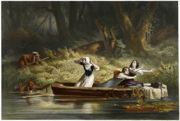 Gefangennahme der Töchter von Daniel Boone und Richard Callaway durch die Indianer, veröffentlicht 1852