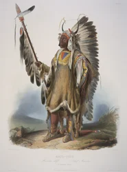 Mato-Tope, ein Mandan-Häuptling, graviert von J. Hurliman, veröffentlicht 1839