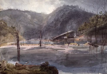 Blick auf Mauch Chunk, Pennsylvania, mit Eisenbahn