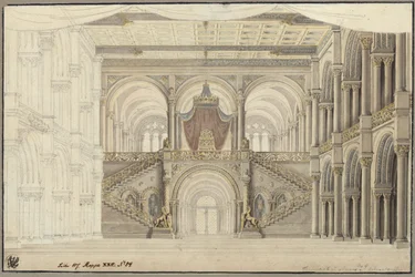 Agnes von Hohenstaufen. Oper von Gaspare Spontini. Entwurf zur 3. Dekoration. Thronsaal