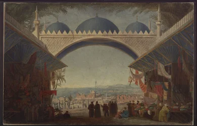 Aucassin und Nicolette. Oper von Georg Abraham Schneider. Entwurf zur 5. Dekoration. Basar in Tunis