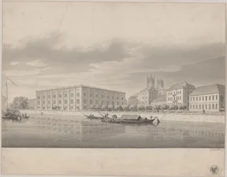 Berlin. Bauakademie. Perspektivische Ansicht von der Schlossbrücke