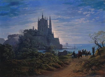 Gotische Kirche auf einem Felsen am Meer. 1815