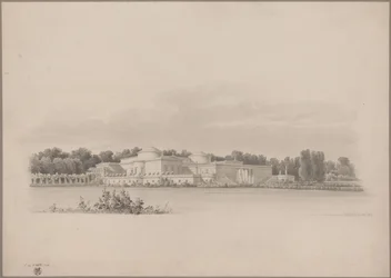 Potsdam-Sanssouci. Antikes Landhaus bei Schloss Charlottenhof. Perspektivische Ansicht von Nordosten