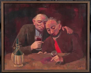Zwei Männer, Chianti trinkend