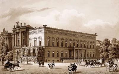 Unter den Linden, Berlin. Der Palast von Prinz Wilhelm, erbaut von Karl Langhans 1834-36, und die Königliche Bibliothek, erbaut von Georg Christian Unger 1775-78 nach Plänen von Josef Emanuel Fischer von Erlach, mit Blick auf den Platz am Opernhaus