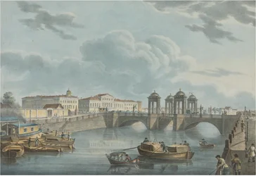 Ansicht der Fontanka an der Obukhov-Brücke, 1823