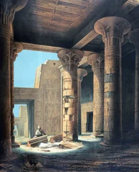 Innenansicht des Tempels von Philae. Lithographie nach Karl Richard Lepsius (1810-1884) Preußischer Ägyptologe. Säulen im Tempel der Isis, Hauptgöttin des alten Ägypten, Schwester und Frau von Osiris.