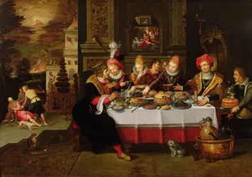 Lazarus und der Tisch des reichen Mannes (aus Lukas XVI) (Tafel)
