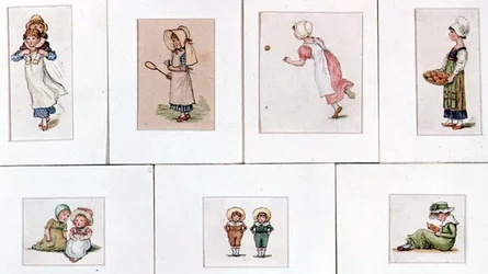 Sammlung von Miniatur-Aquarellen spielender Kinder