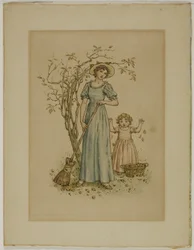 Frau mit Besen und kleines Mädchen
