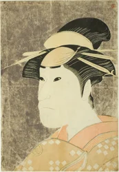 Der Schauspieler Sanogawa Ichimatsu III als die Gion-Prostituierte Onayo im Stück "Hana-ayame Bunroku Soga", aufgeführt im Miyako-Theater im fünften Monat, 1794